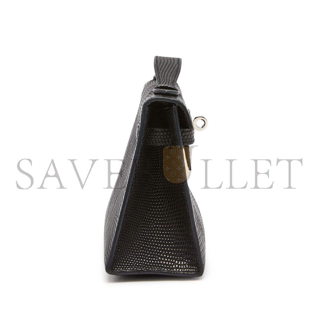 HERMÈS MASTER BLACK MINI KELLY LIZARD WITH PALLADIUM HARDWARE (22*14*7cm)